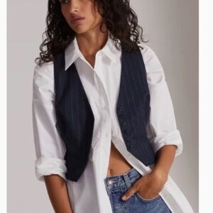 NWT Favorite Daughter The Favorite Vest - Navy Pinstripe White Small/4/6